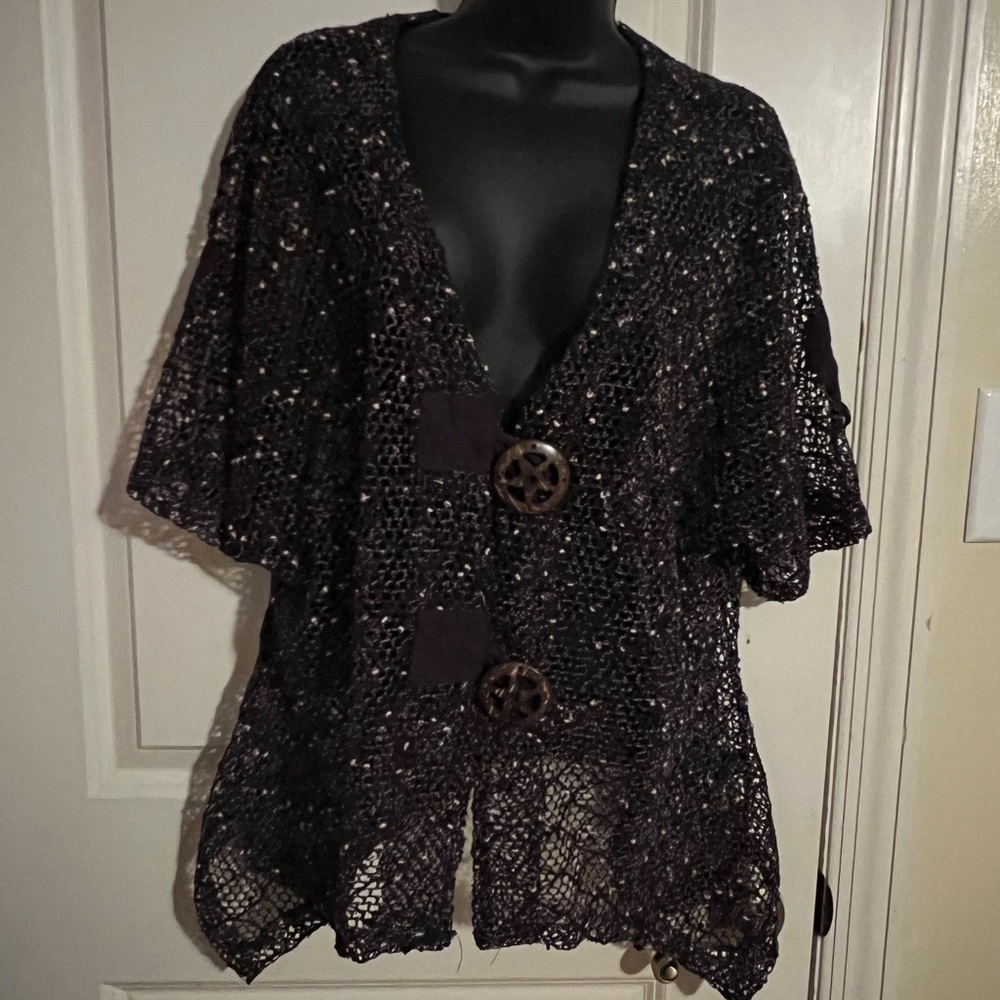 Kaktus Black Crochet Top with Button Accents